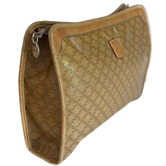 Celine Beige Macadam Coated Canvas Clutch or Pouch Signature Logo - Picture 1 of 10
